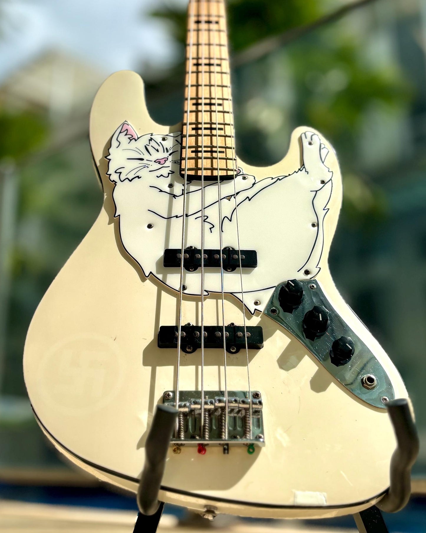 Cat Jazz Bass Pickguard Sleeping Cat