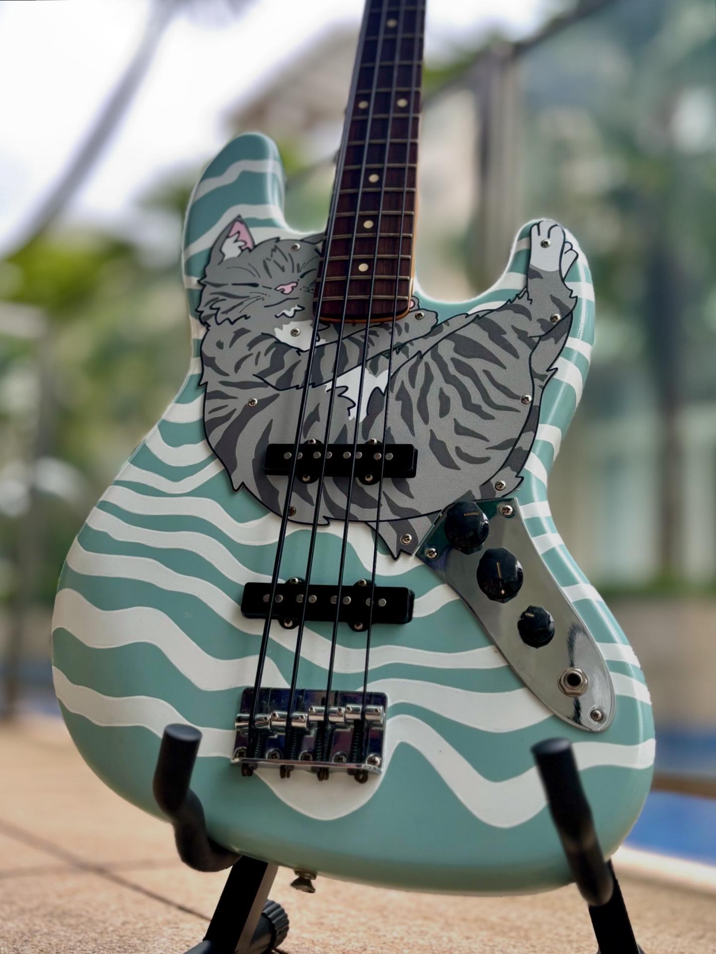 Cat Jazz Bass Pickguard Sleeping Cat