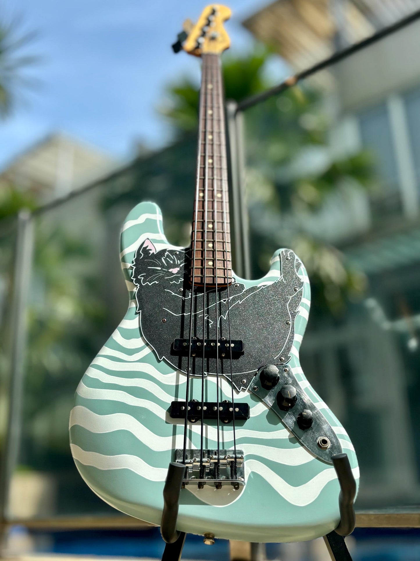 Cat Jazz Bass Pickguard Sleeping Cat