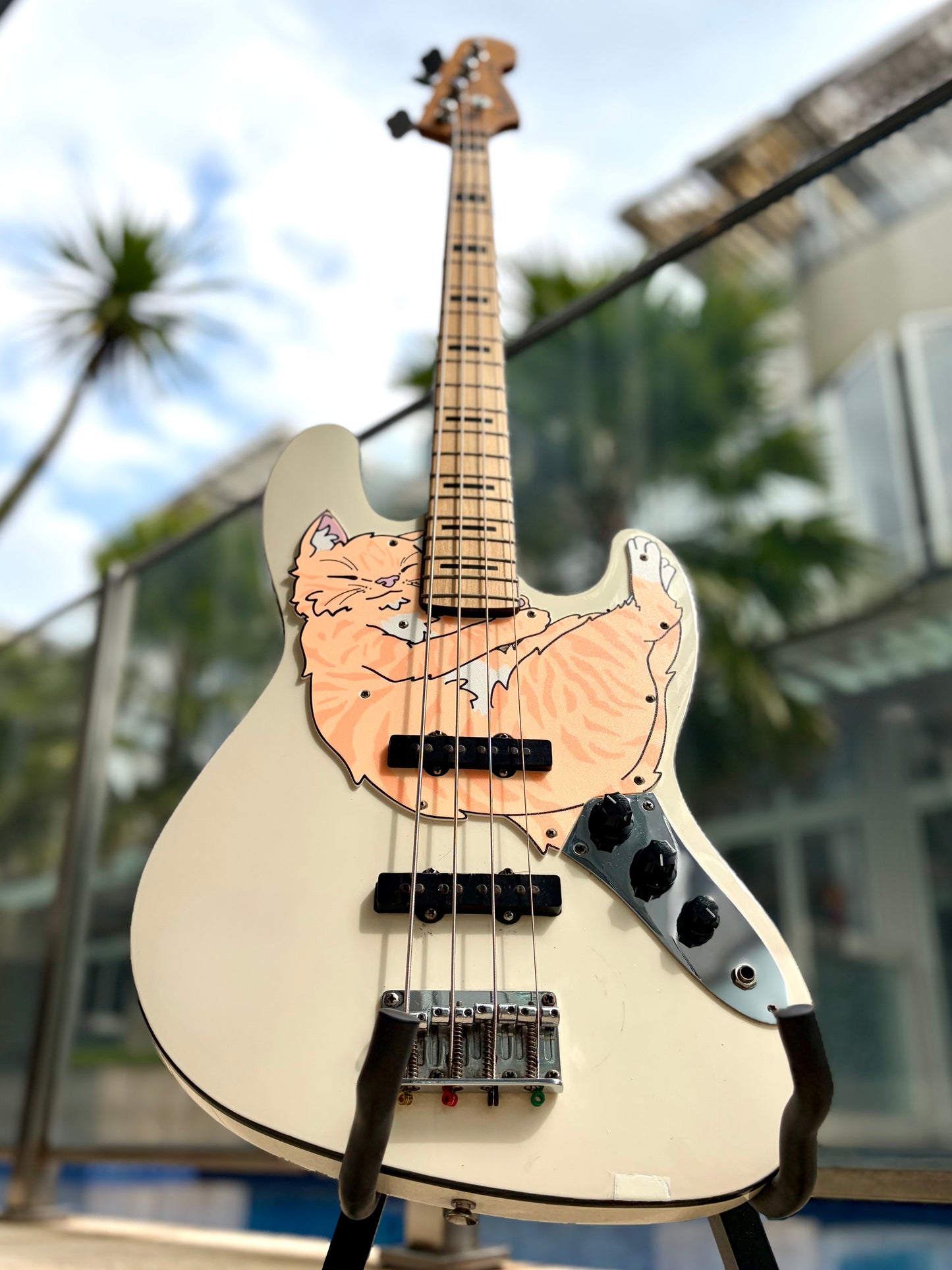 Cat Jazz Bass Pickguard Sleeping Cat