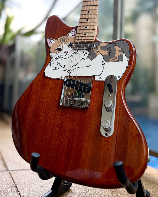 Offset Telecaster Cat Pickguard, "Telecatster" | Fun Animal Design for Squier Paranormal Offset Telecaster