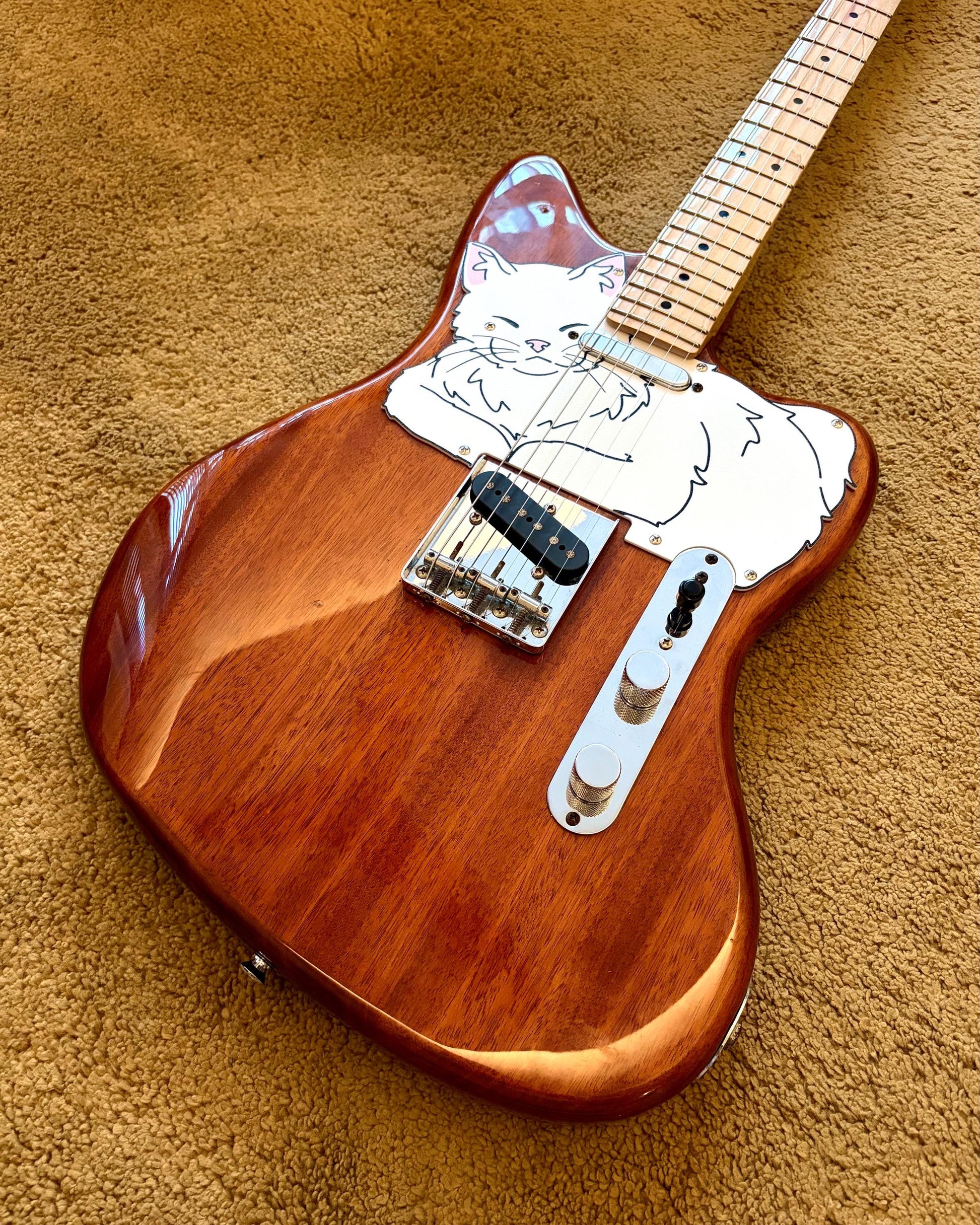 Offset Telecaster Cat Pickguard, "Telecatster" | Fun Animal Design for Squier Paranormal Offset Telecaster