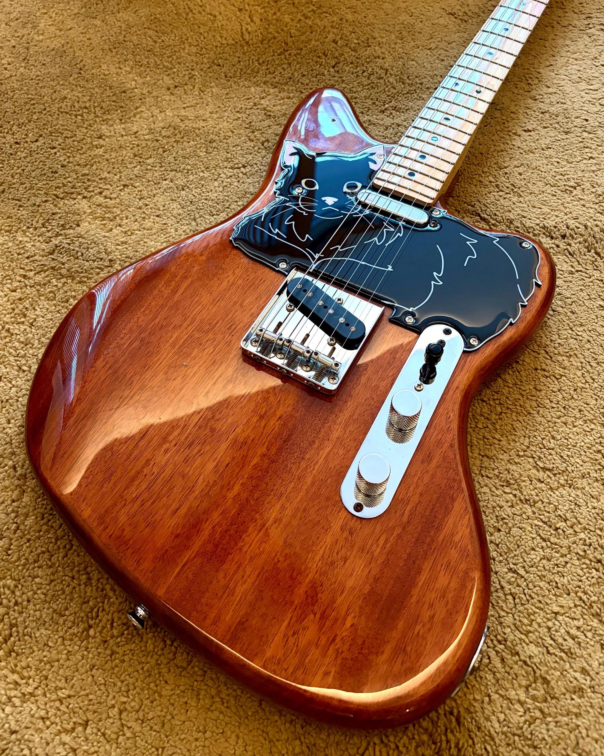 Offset Telecaster Cat Pickguard, "Telecatster" | Fun Animal Design for Squier Paranormal Offset Telecaster