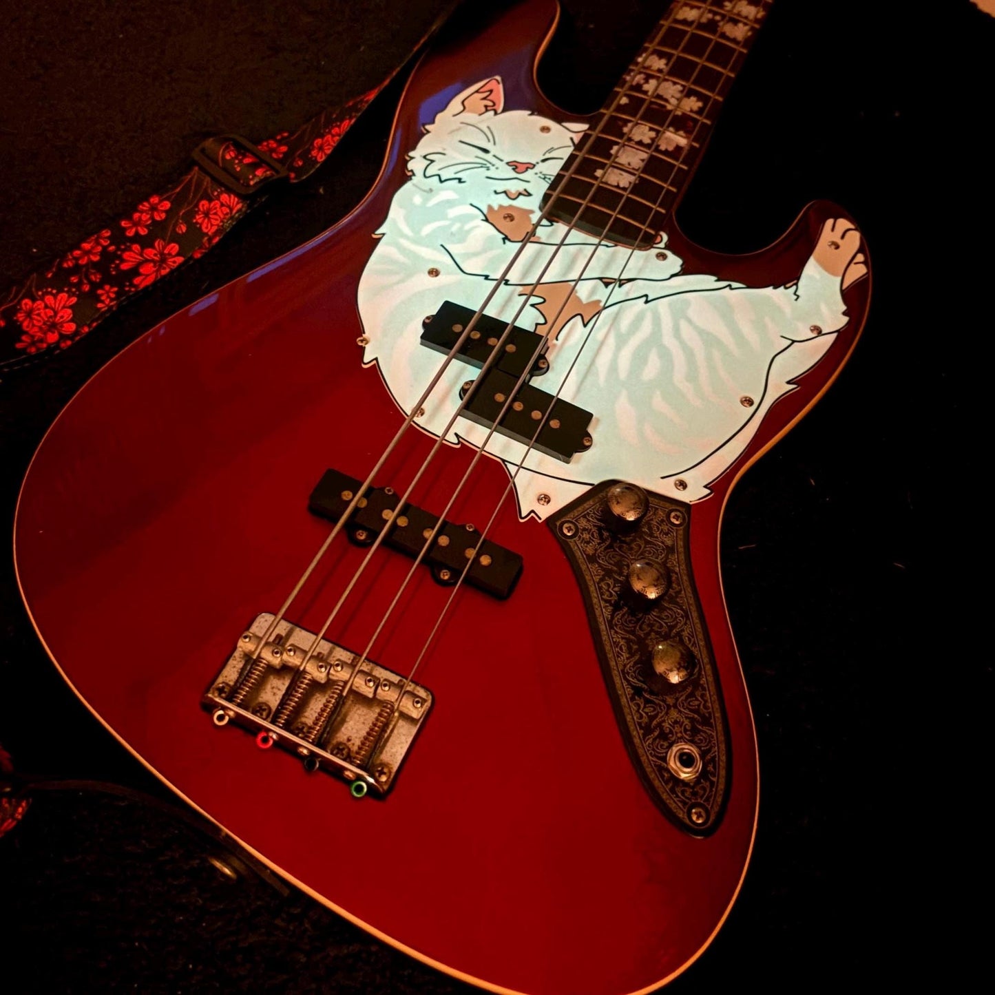 Cat Jazz Bass Pickguard Sleeping Cat