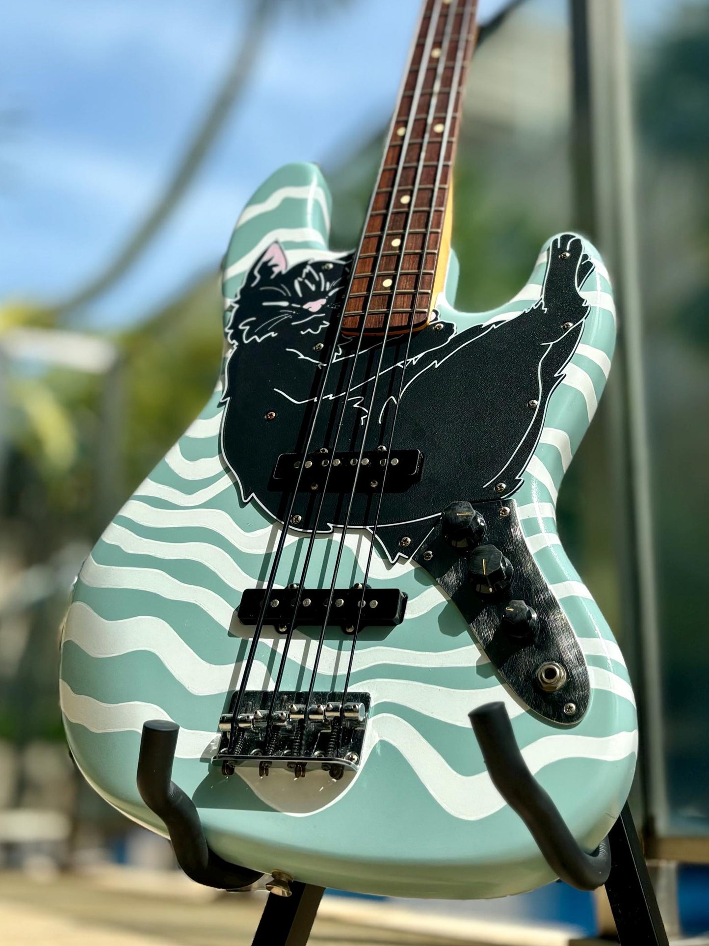 Cat Jazz Bass Pickguard Sleeping Cat