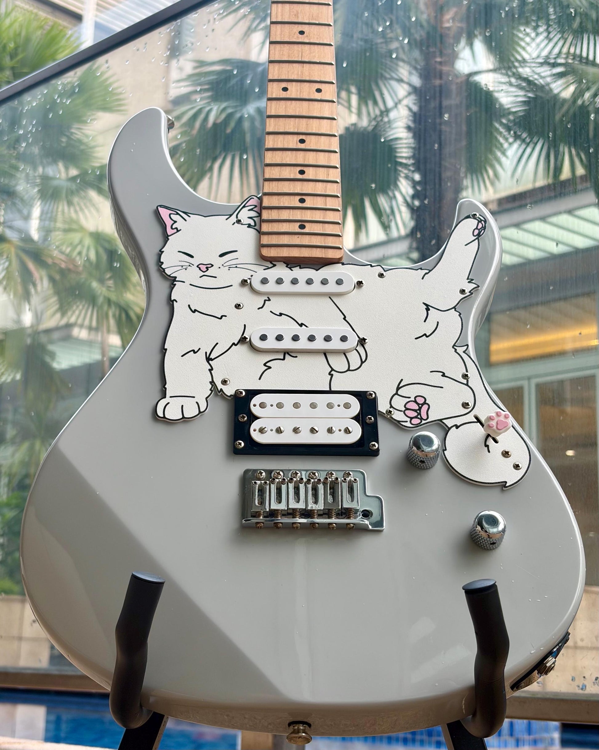 Cat guitar pickguard for Yamaha Pacifica 112V | Yamaha Stratocaster / Superstrat | "Stratocatster" | Fun guitar gift