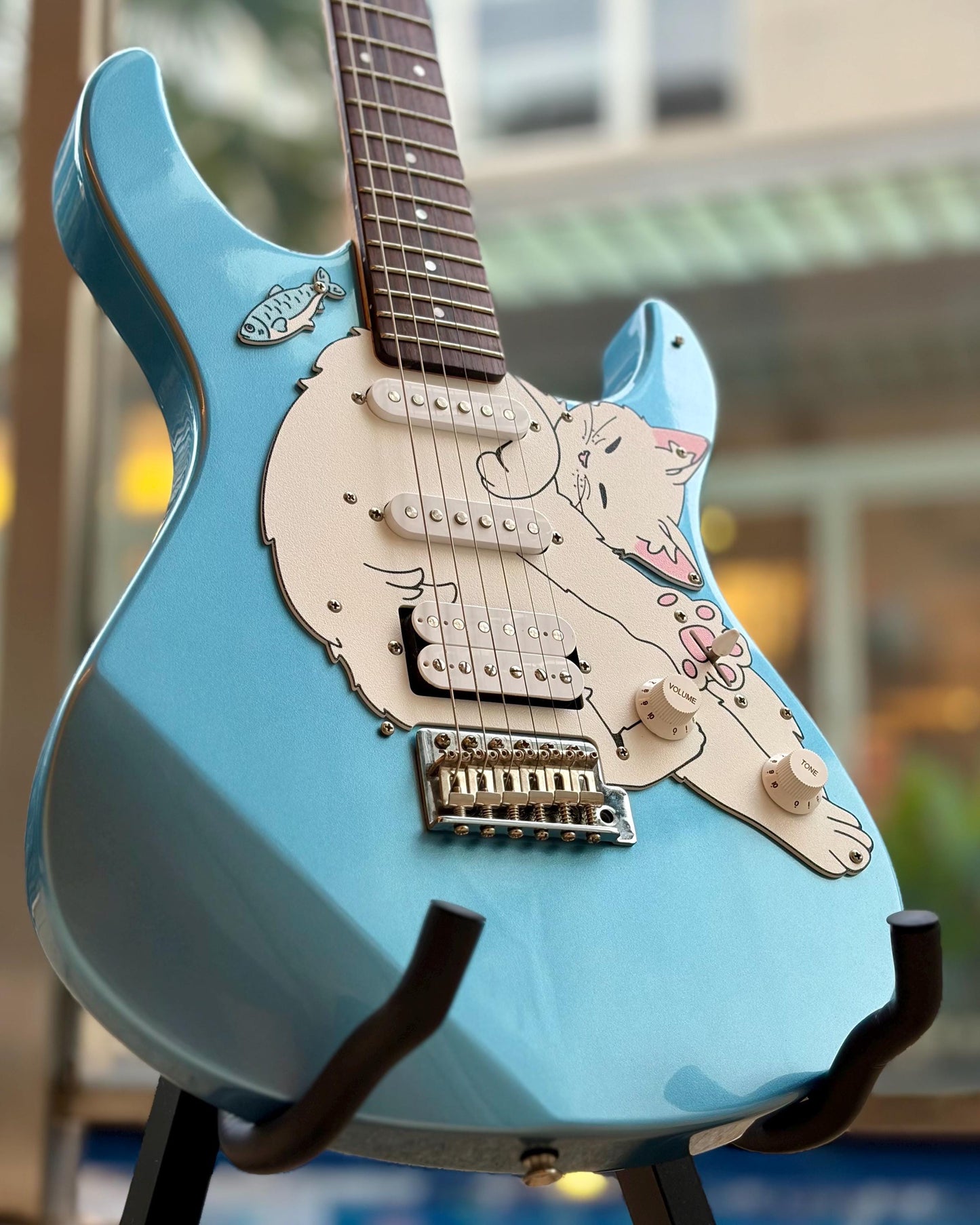 Cat guitar pickguard for Yamaha Pacifica 112J | Yamaha Stratocaster / Superstrat | "Stratocatster" | Fun guitar gift