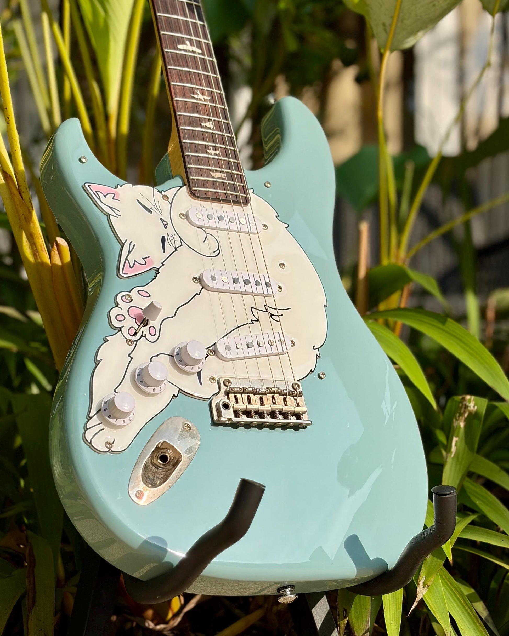 Cat guitar pickguard for PRS Silver Sky SE | "Stratocatster" | Fun guitar gift