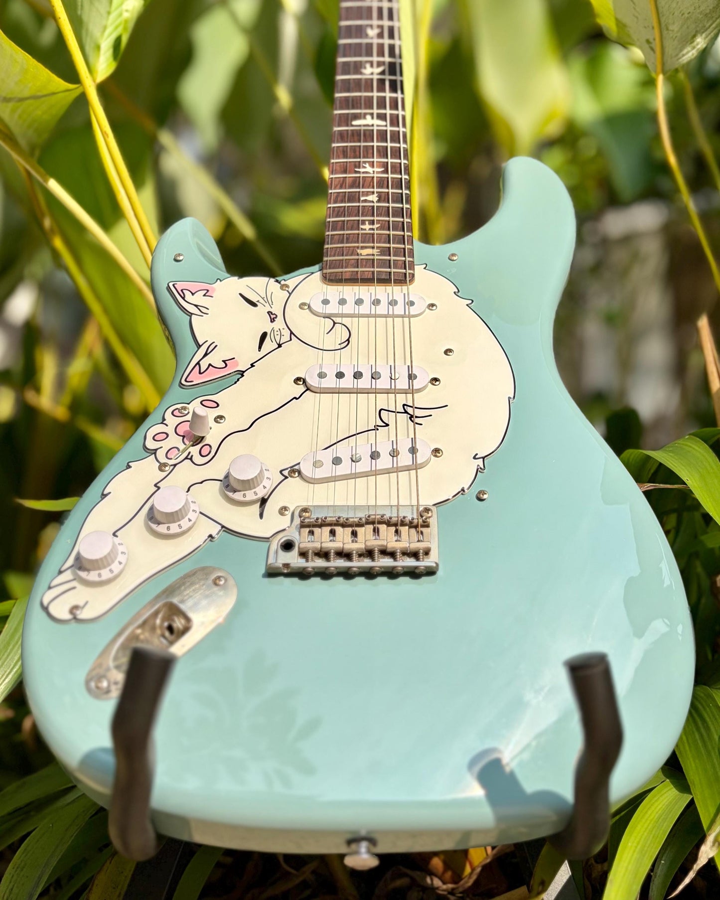 Cat guitar pickguard for PRS Silver Sky SE | "Stratocatster" | Fun guitar gift